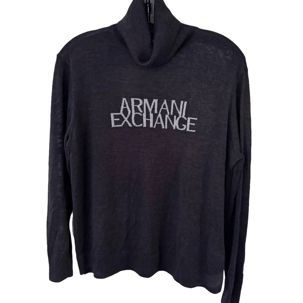 Armani Exchange Men’s Dark Gray Silver  Turtleneck Sweater Wool  Blend  Sz Small